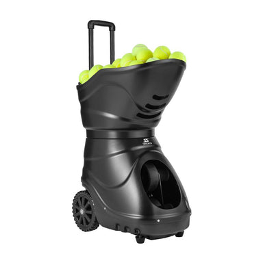 Siboasi T2202A Machine view from left front angle loaded with green tennis balls