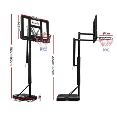 height dimension from two angle of Everfit 44 inch Basketball Hoop Stand