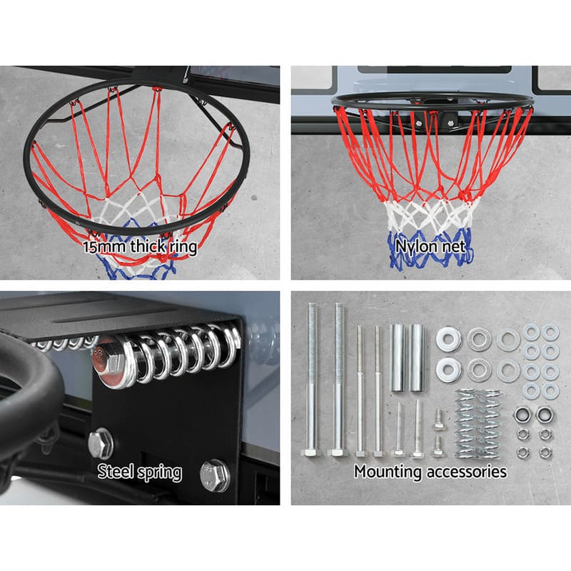 15 mm thick ring nylon net steel spring and mounting accessories of everfit 45 inch basketball wall mounted backboard