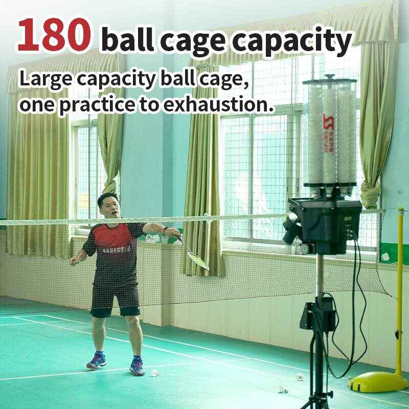A man in black shirt playing Badminton with Siboasi S4025A machine
