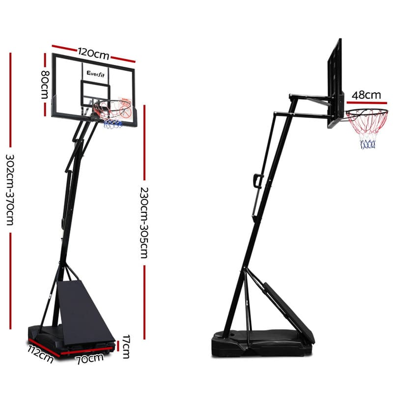 Everfit 3.05M Basketball Hoop Stand height dimension from two angle