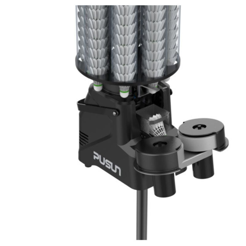 Left side view of the pusun pb 6001 pro shuttlecock feeder showcasing its sleek design and precision