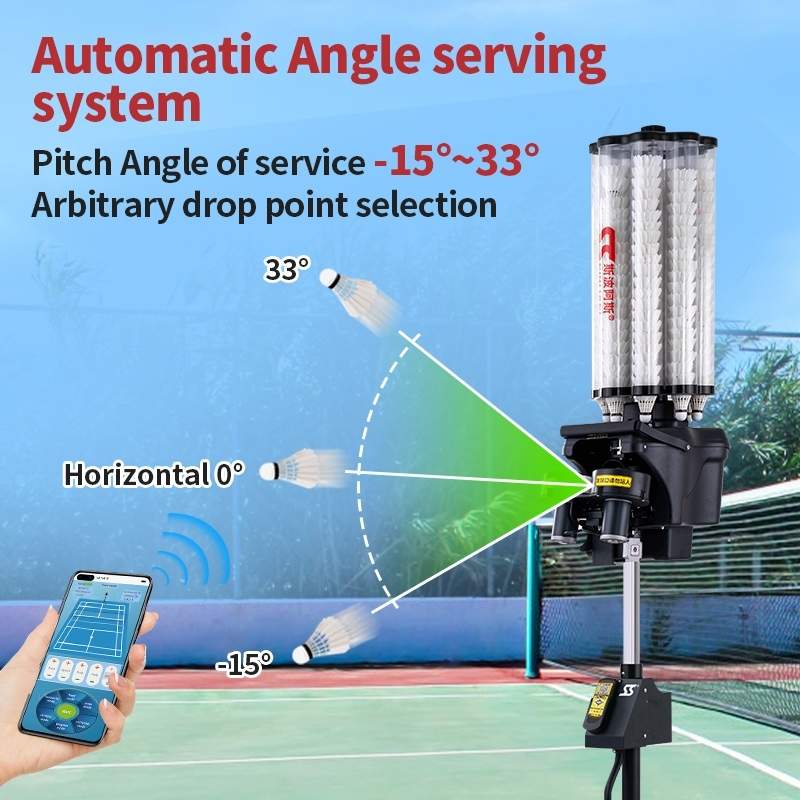 Mobile in a hand showing three angles of shuttlecock serving from siboasi b2202a
