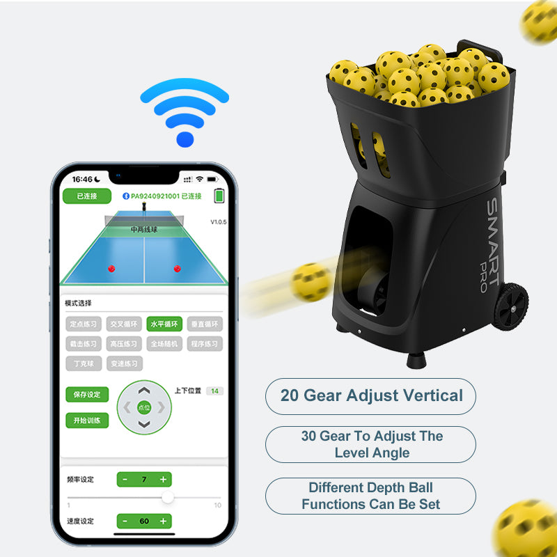 Pusun PP-Smart Pro Pickleball Machine In Black And White Color
