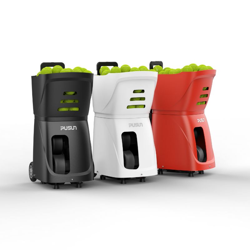 Pusun PT Smart tennis ball shooting machine left corner view in three colors