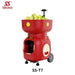 Red color siboasi ss-t7 tennis throwing machines view from left from angle loaded with tennis balls