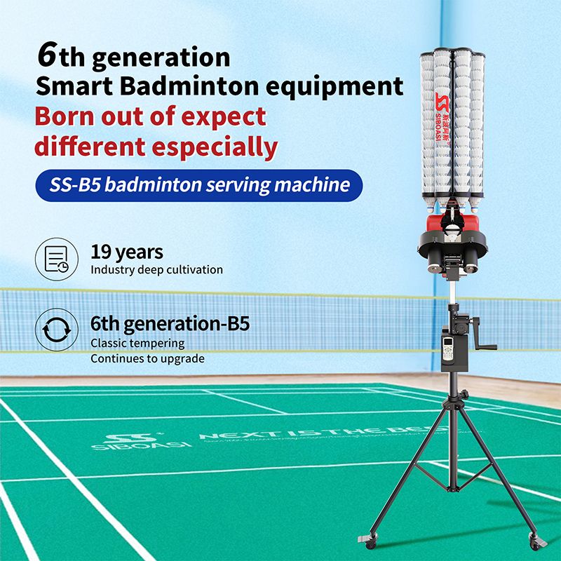 Siboasi B5 launcher in black full view on a badminton court