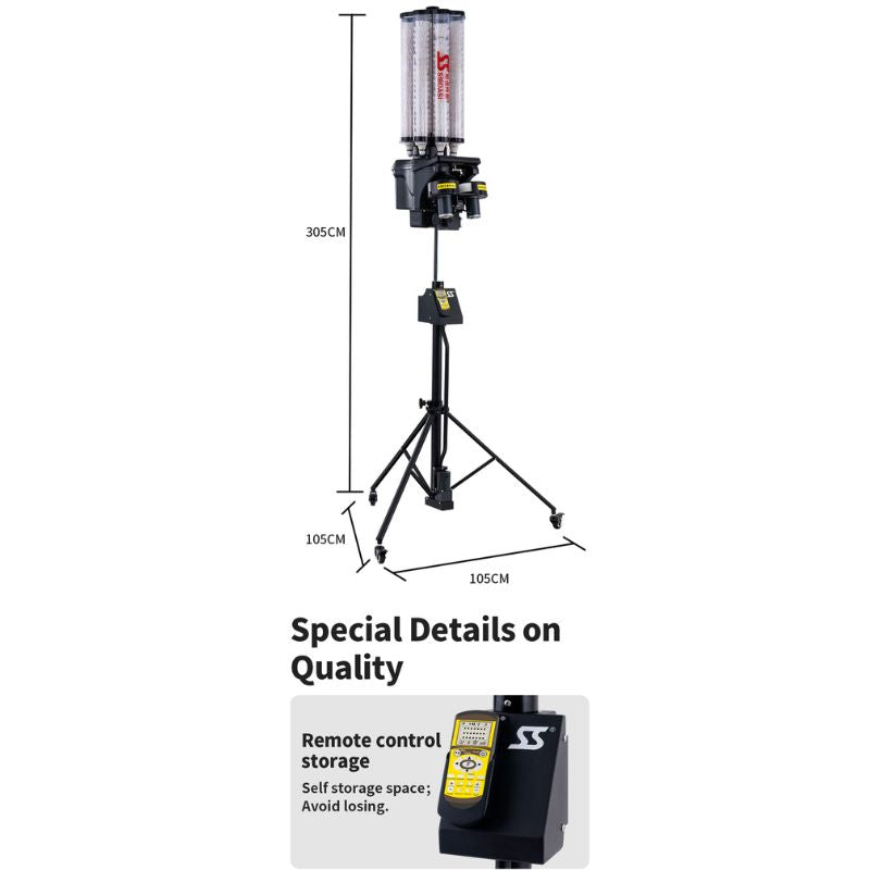 Siboasi S4025A Badminton Shooting Machine size dimention and remote placeholder
