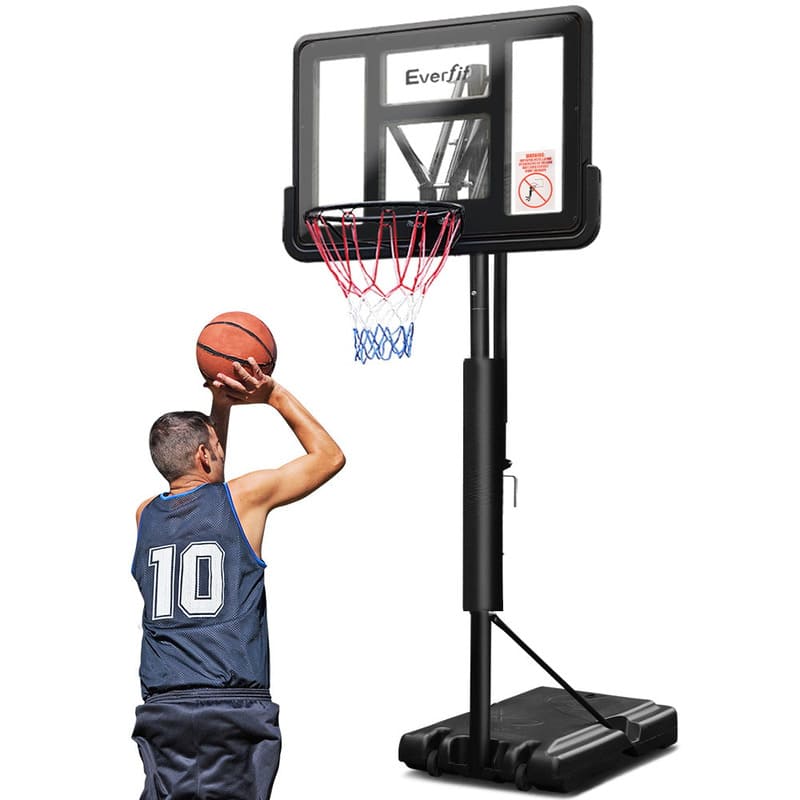 a player taking a jump shot toward Everfit 44 inch basketball hoop system