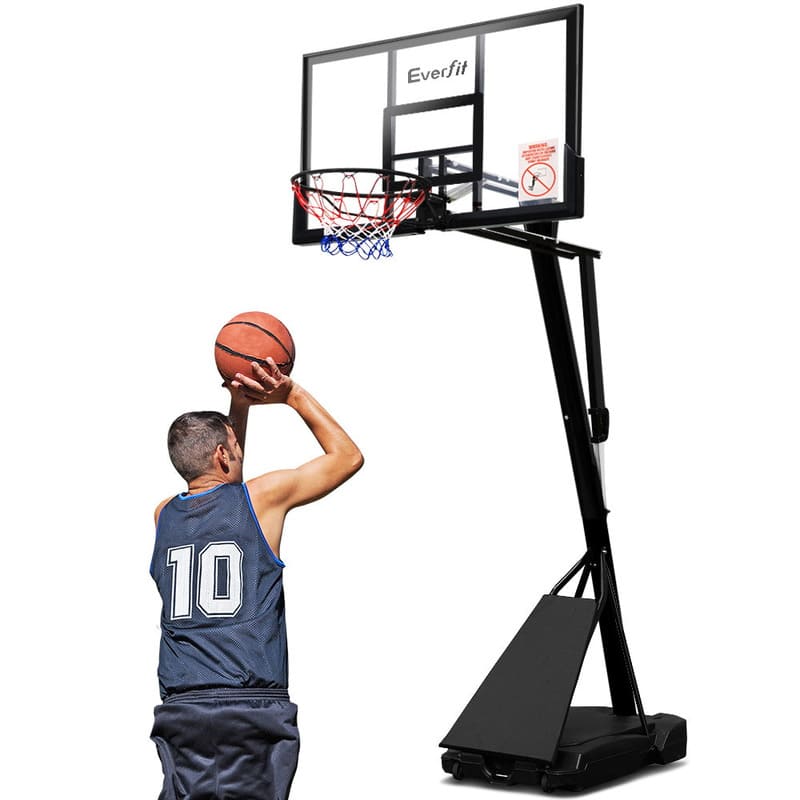 a player taking jump shot towards Everfit basketball hoop system