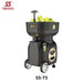 back view of siboasi T5 mini launcher with remote control  and tennis balls