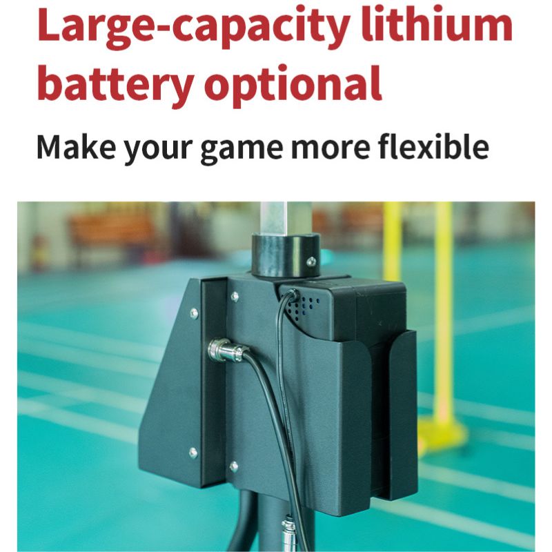 black color Lithium battery attached with Siboasi b2202A Badminton Machine