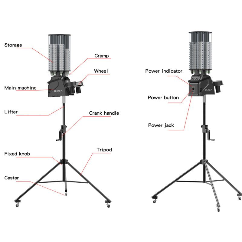 component names of Pusun PB 6001 pro badminton launcher