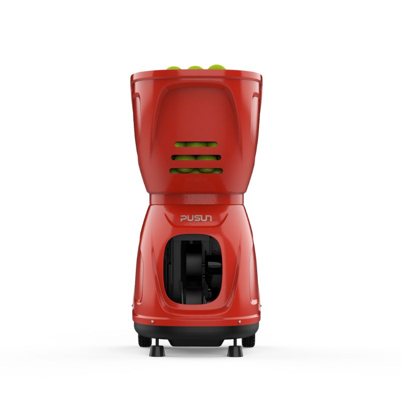 front view of red color pusun pt 9001 automatic tennis ball shooter