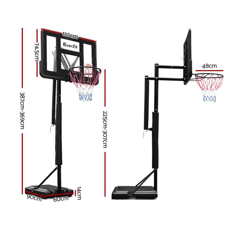 height dimension from two angle of Everfit 44 inch Basketball Hoop Stand