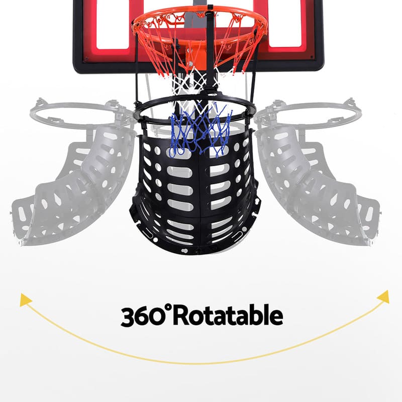 red and black Everfit Basketball Hoop Rebounder Return System in 360 degree rotating motion