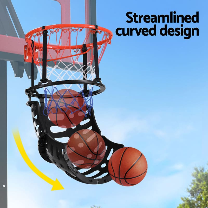 red and black Everfit Basketball Hoop Rebounder Return System mounting on a basket ball stand