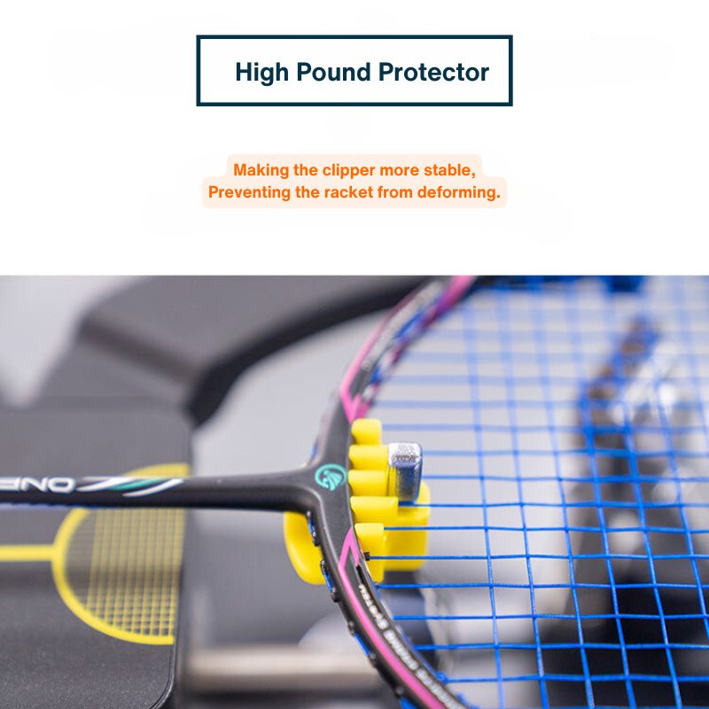 yellow color deforming clipper attached with a badminton racquet